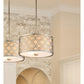 Lucas & McKearn Arabella 2-Light Distressed Silver Medium Pendant With Cream Linen Fabric Shade And Glass Diffuser