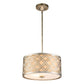 Lucas & McKearn Arabella 2-Light Distressed Silver Medium Pendant With Cream Linen Fabric Shade And Glass Diffuser
