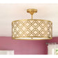 Lucas & McKearn Arabella 3-Light Distressed Gold Large Pendant With Cream Linen Fabric Shade And Glass Diffuser