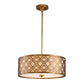 Lucas & McKearn Arabella 3-Light Distressed Gold Large Pendant With Cream Linen Fabric Shade And Glass Diffuser