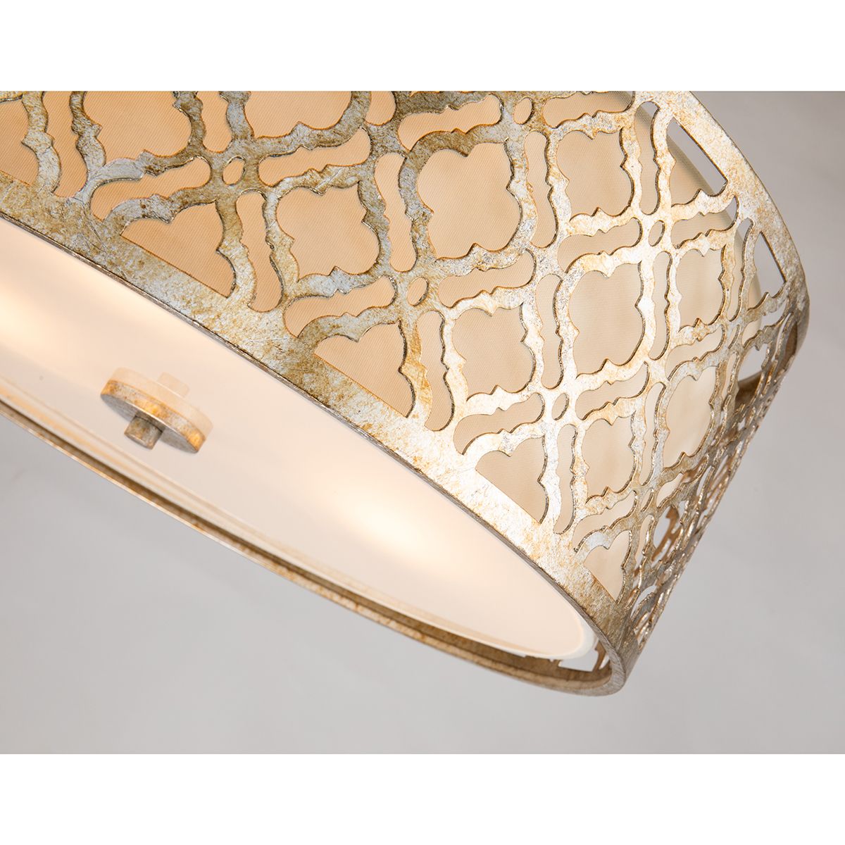 Lucas & McKearn Arabella 3-Light Distressed Silver Large Pendant With Cream Linen Fabric Shade And Glass Diffuser