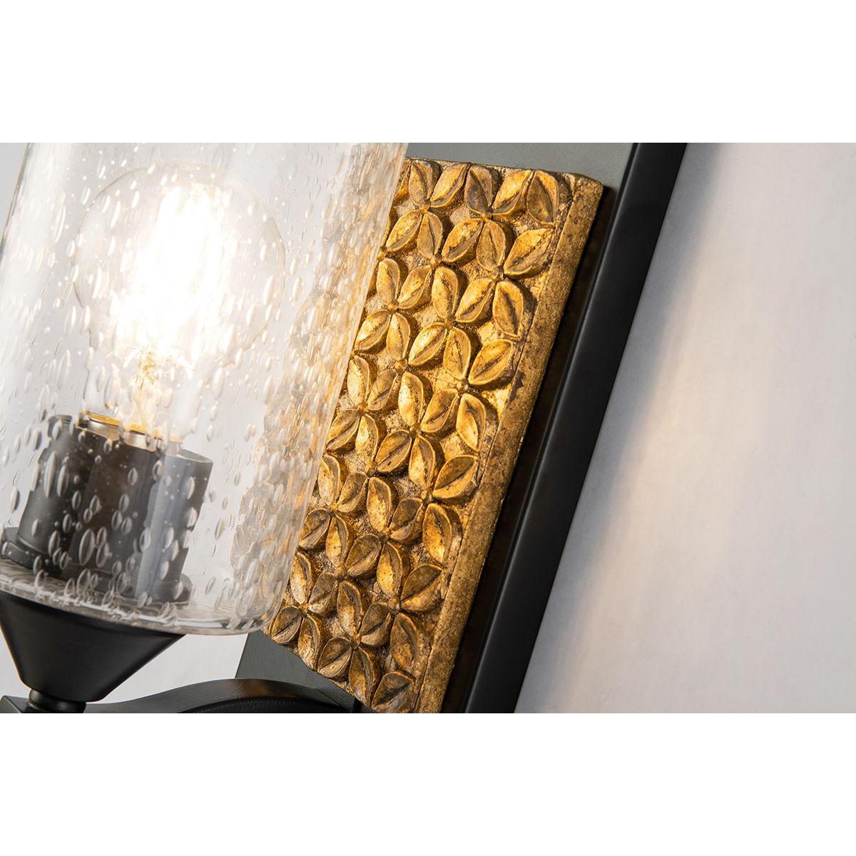 Lucas & McKearn Arcadia 1-Light Matte Black & Antique Gold Wall Light With Seeded Clear Glass Cylinder Shade