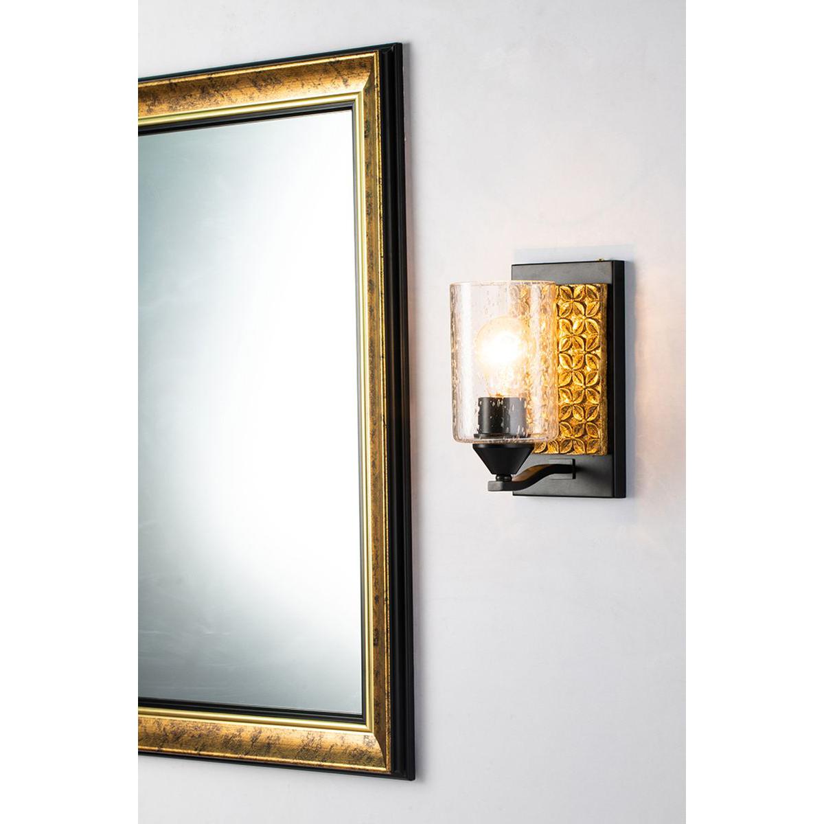 Lucas & McKearn Arcadia 1-Light Matte Black & Antique Gold Wall Light With Seeded Clear Glass Cylinder Shade