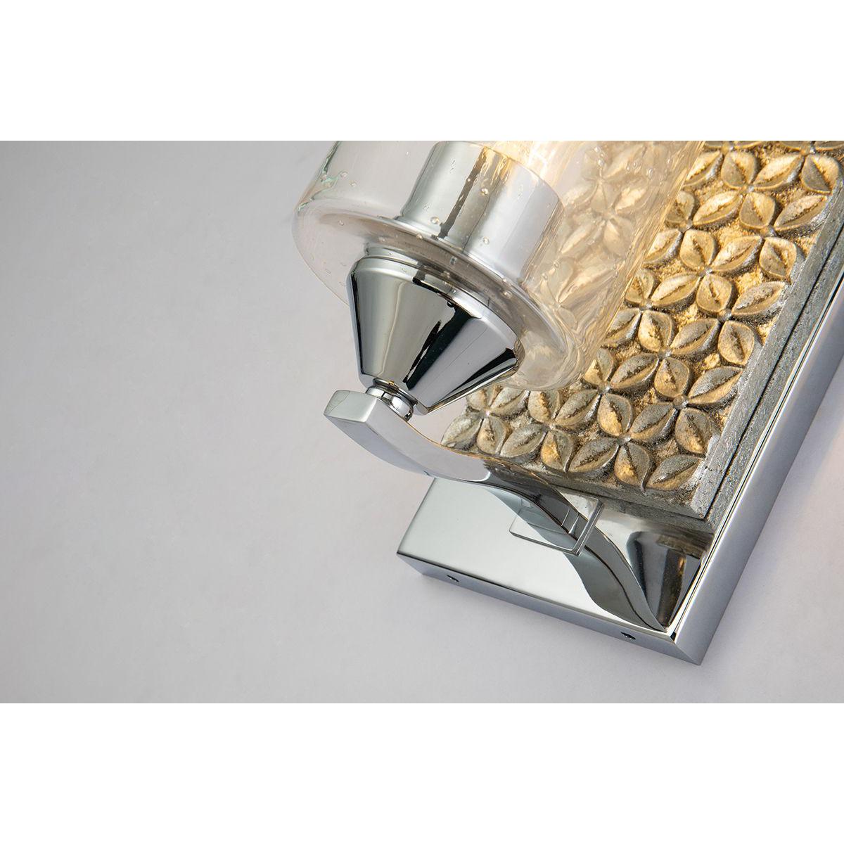 Lucas & McKearn Arcadia 1-Light Polished Chrome & Antique Silver Wall Light With Seeded Clear Glass Cylinder Shade