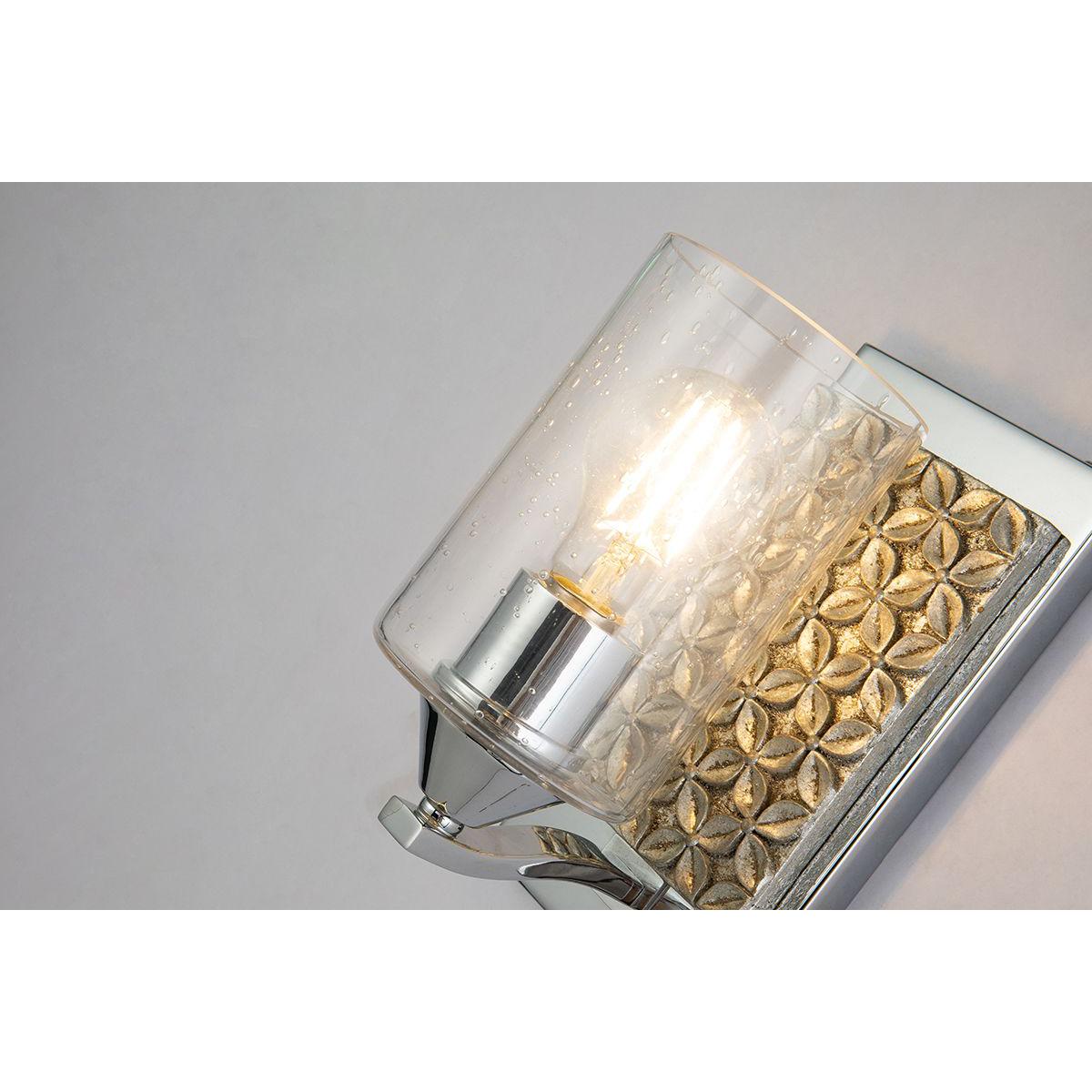 Lucas & McKearn Arcadia 1-Light Polished Chrome & Antique Silver Wall Light With Seeded Clear Glass Cylinder Shade