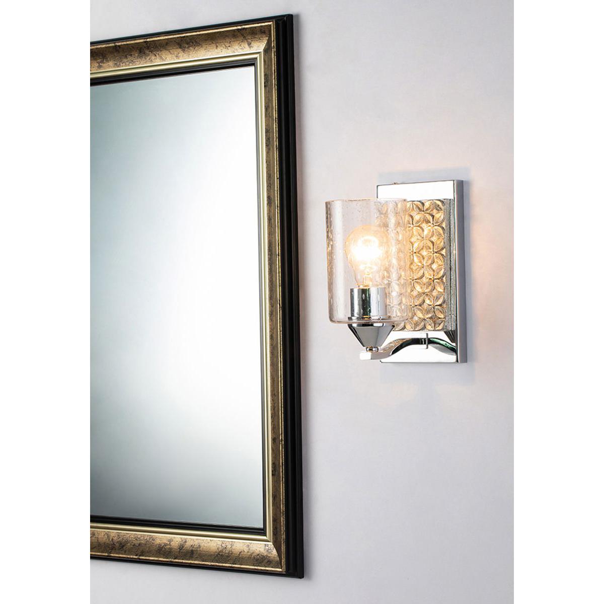 Lucas & McKearn Arcadia 1-Light Polished Chrome & Antique Silver Wall Light With Seeded Clear Glass Cylinder Shade