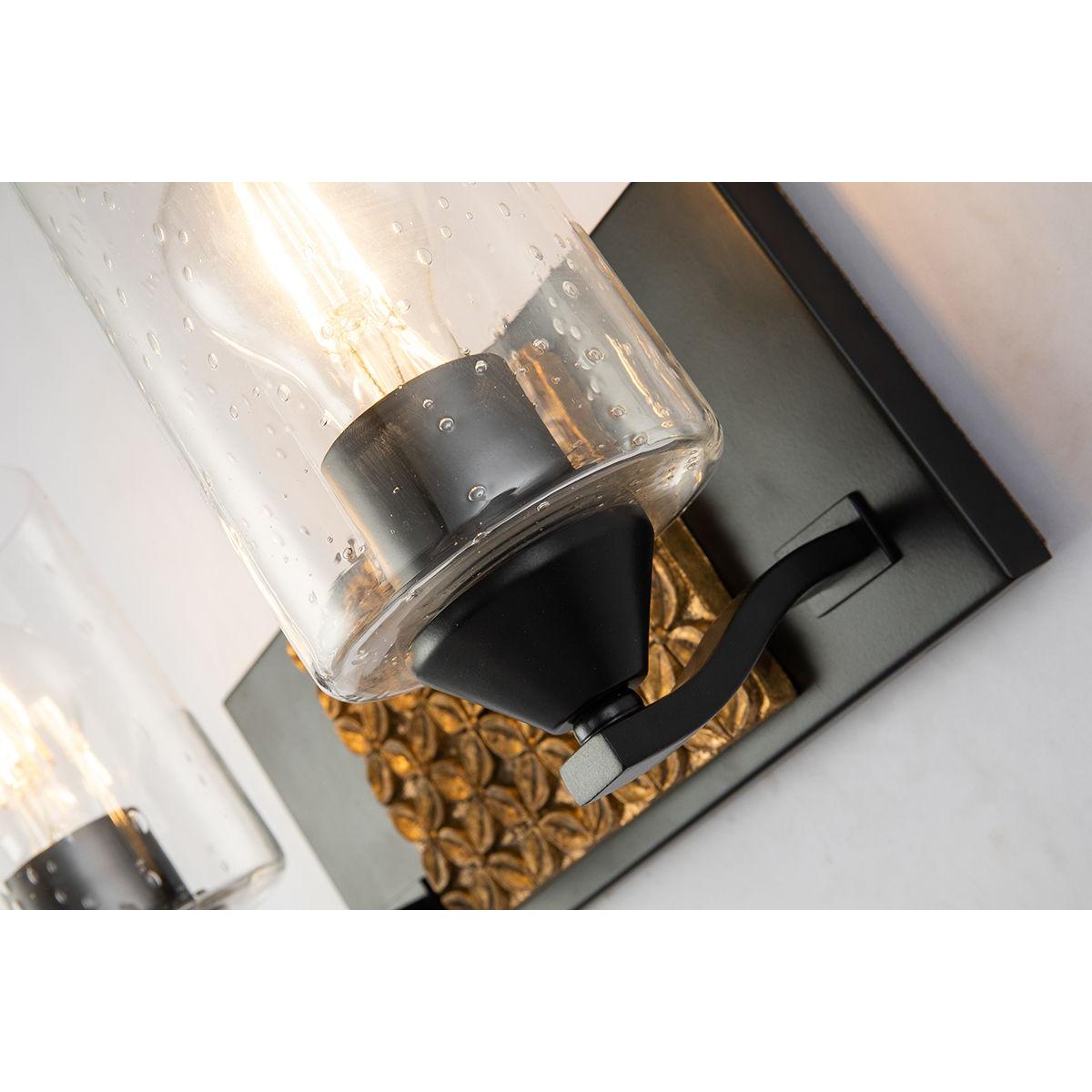 Lucas & McKearn Arcadia 2-Light Matte Black & Antique Gold Wall Light With Seeded Clear Glass Cylinder Shade