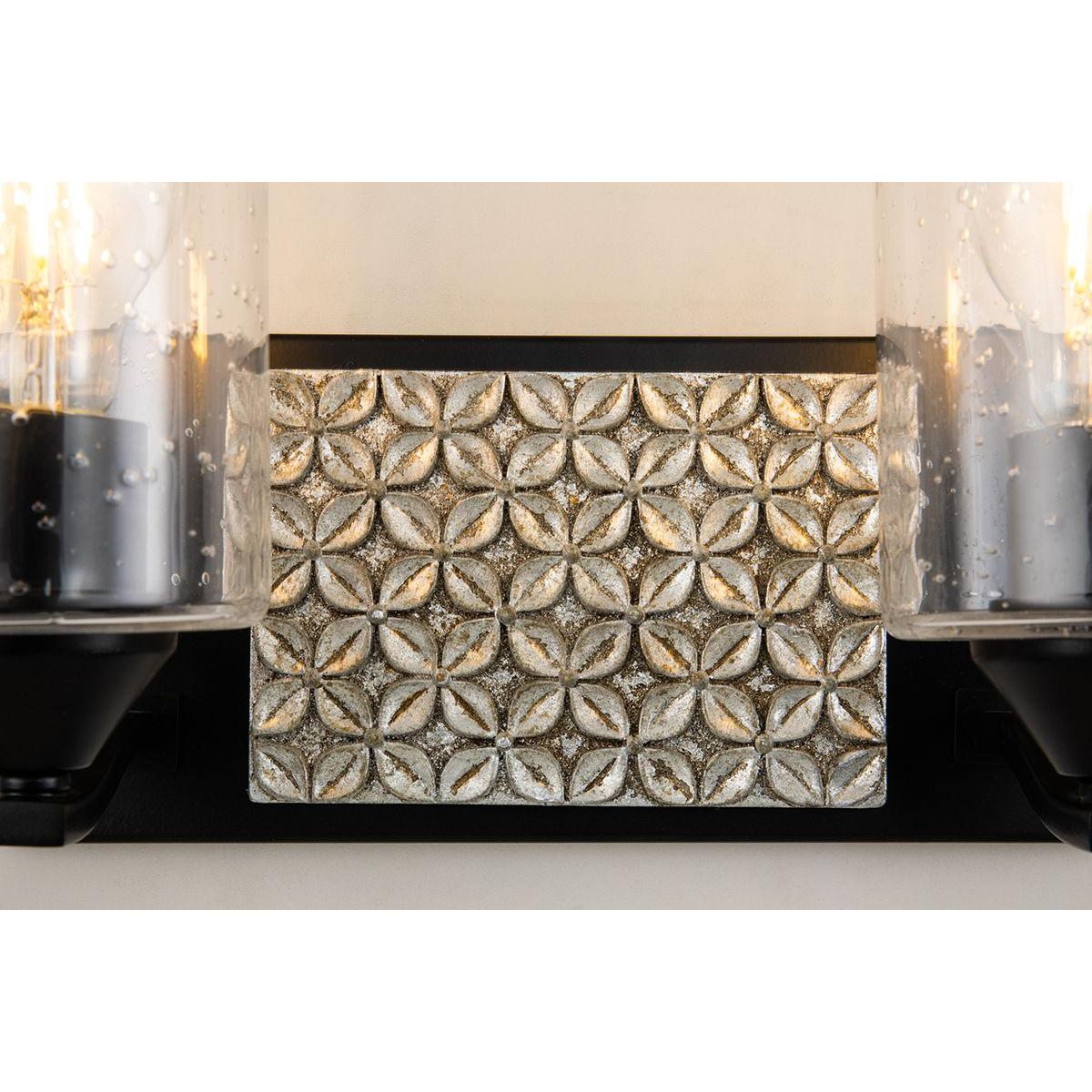 Lucas & McKearn Arcadia 2-Light Matte Black & Antique Silver Wall Light With Seeded Clear Glass Cylinder Shade