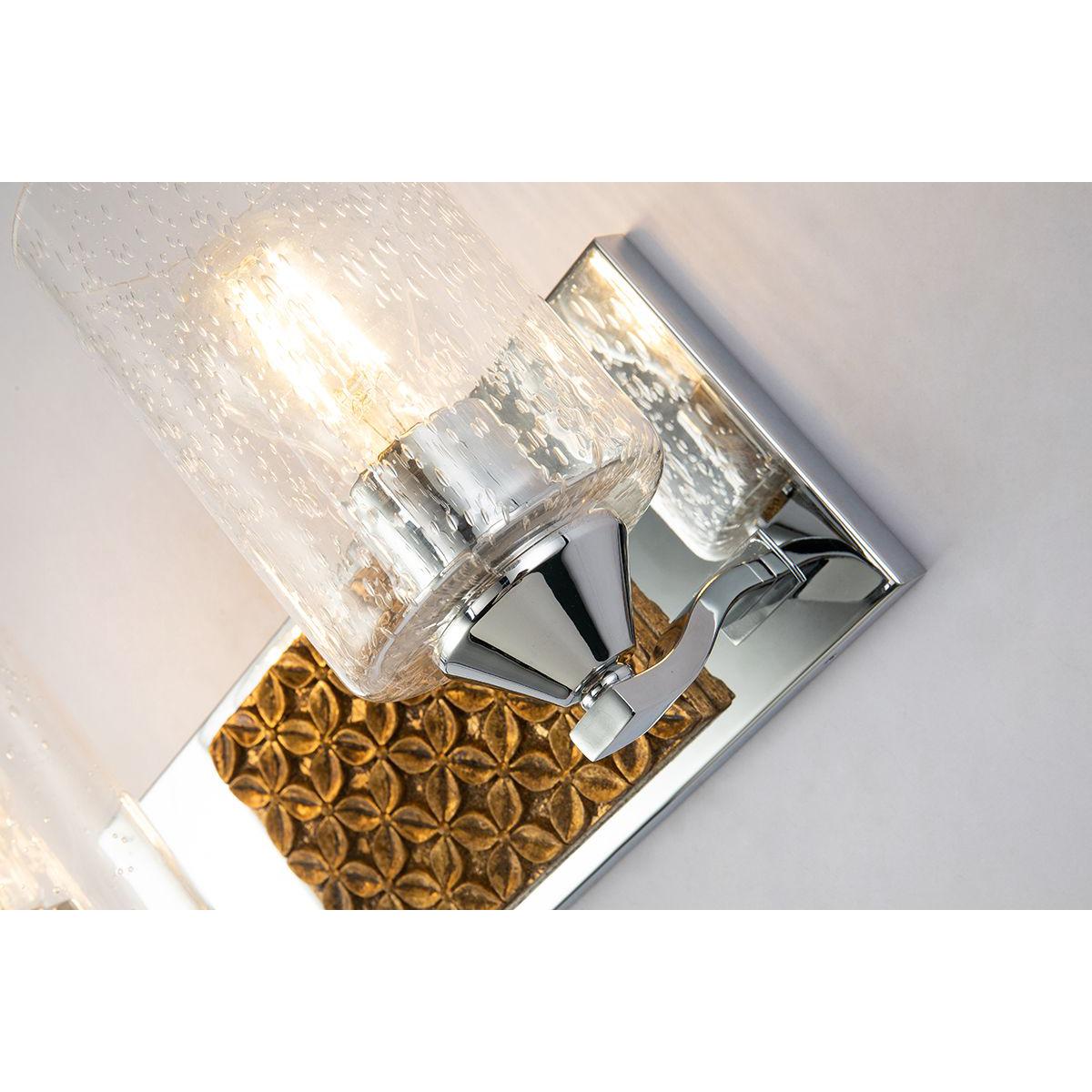 Lucas & McKearn Arcadia 2-Light Polished Chrome & Antique Gold Wall Light With Seeded Clear Glass Cylinder Shade