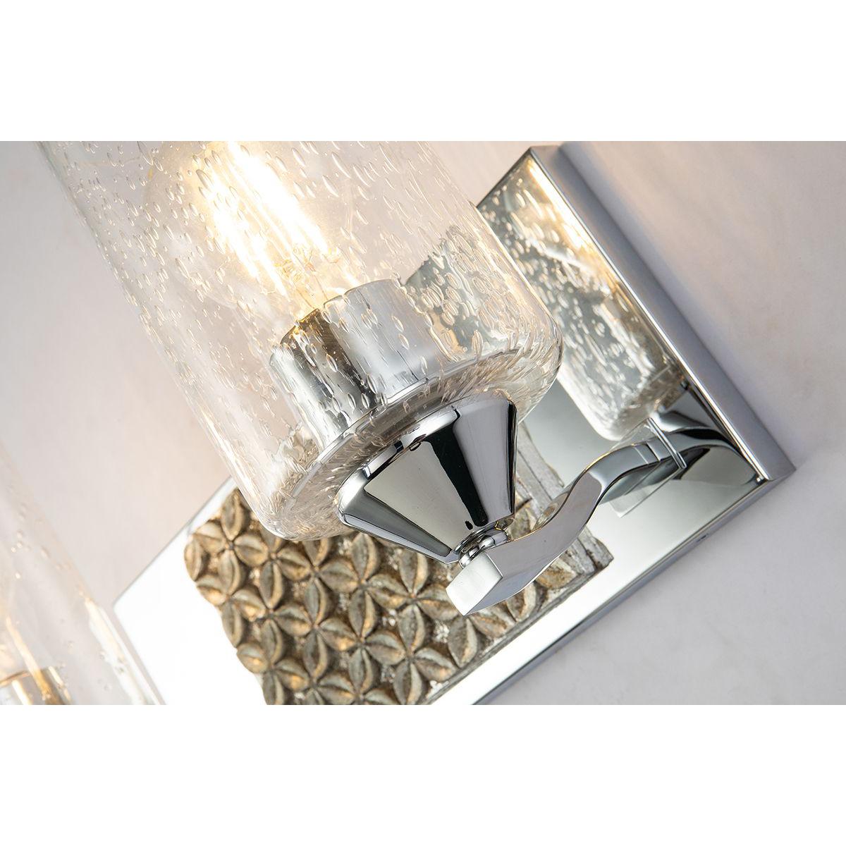 Lucas & McKearn Arcadia 2-Light Polished Chrome & Antique Silver Wall Light With Seeded Clear Glass Cylinder Shade