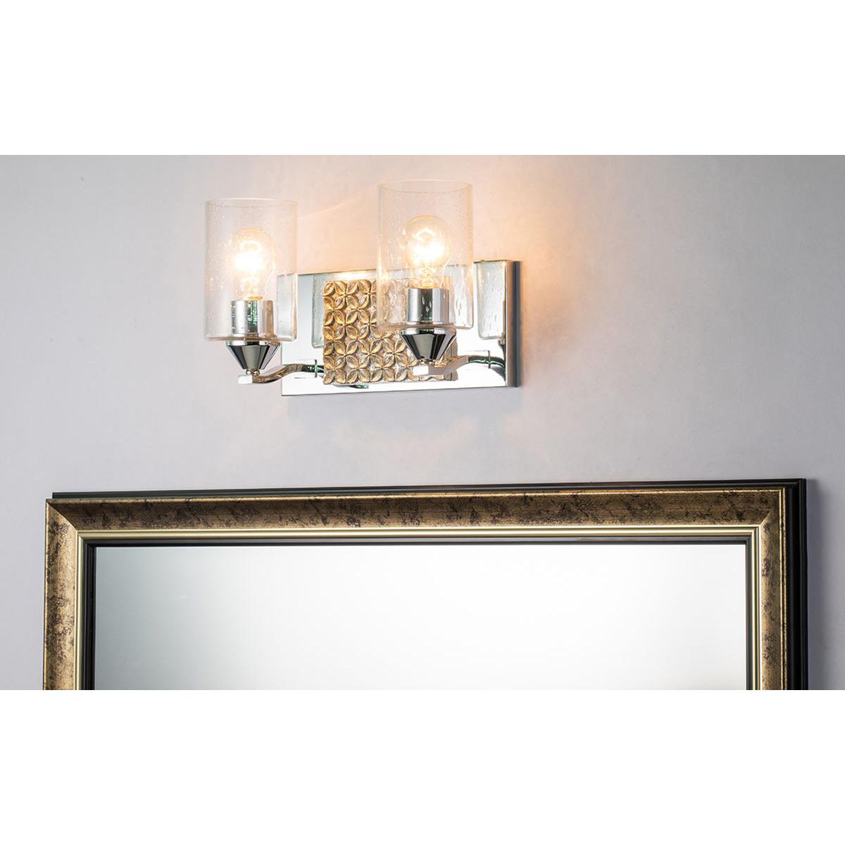 Lucas & McKearn Arcadia 2-Light Polished Chrome & Antique Silver Wall Light With Seeded Clear Glass Cylinder Shade