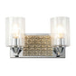 Lucas & McKearn Arcadia 2-Light Polished Chrome & Antique Silver Wall Light With Seeded Clear Glass Cylinder Shade