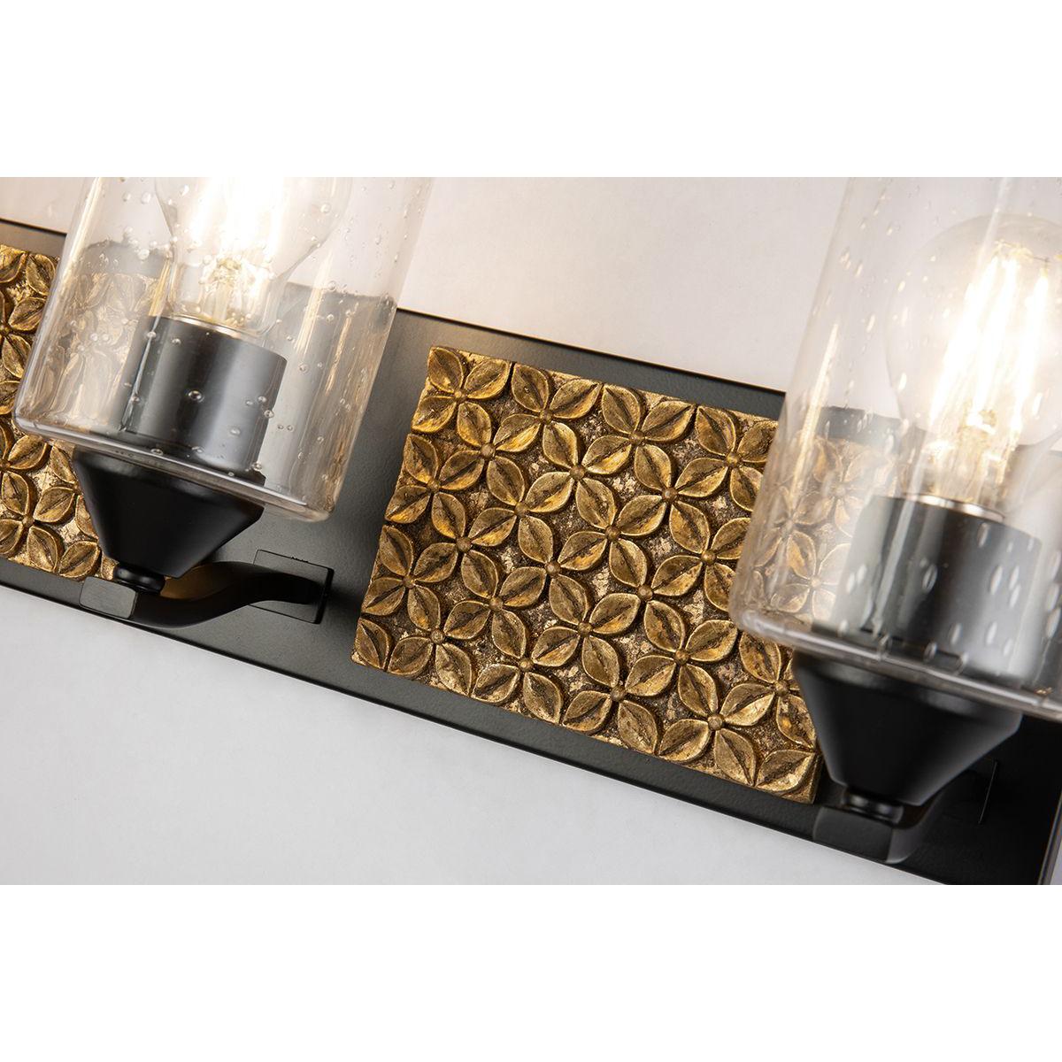 Lucas & McKearn Arcadia 3-Light Matte Black & Antique Gold Wall Light With Seeded Clear Glass Cylinder Shade