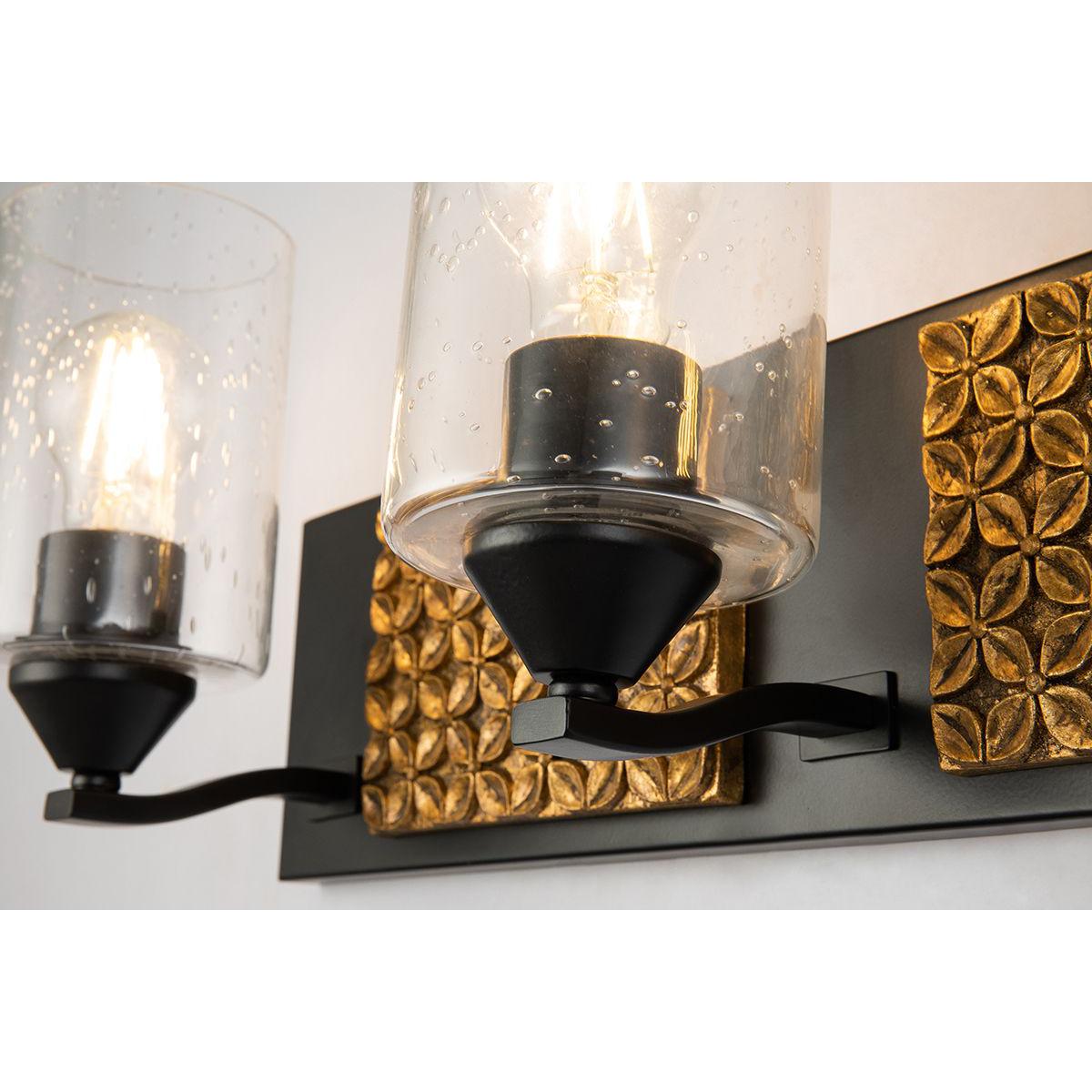 Lucas & McKearn Arcadia 3-Light Matte Black & Antique Gold Wall Light With Seeded Clear Glass Cylinder Shade