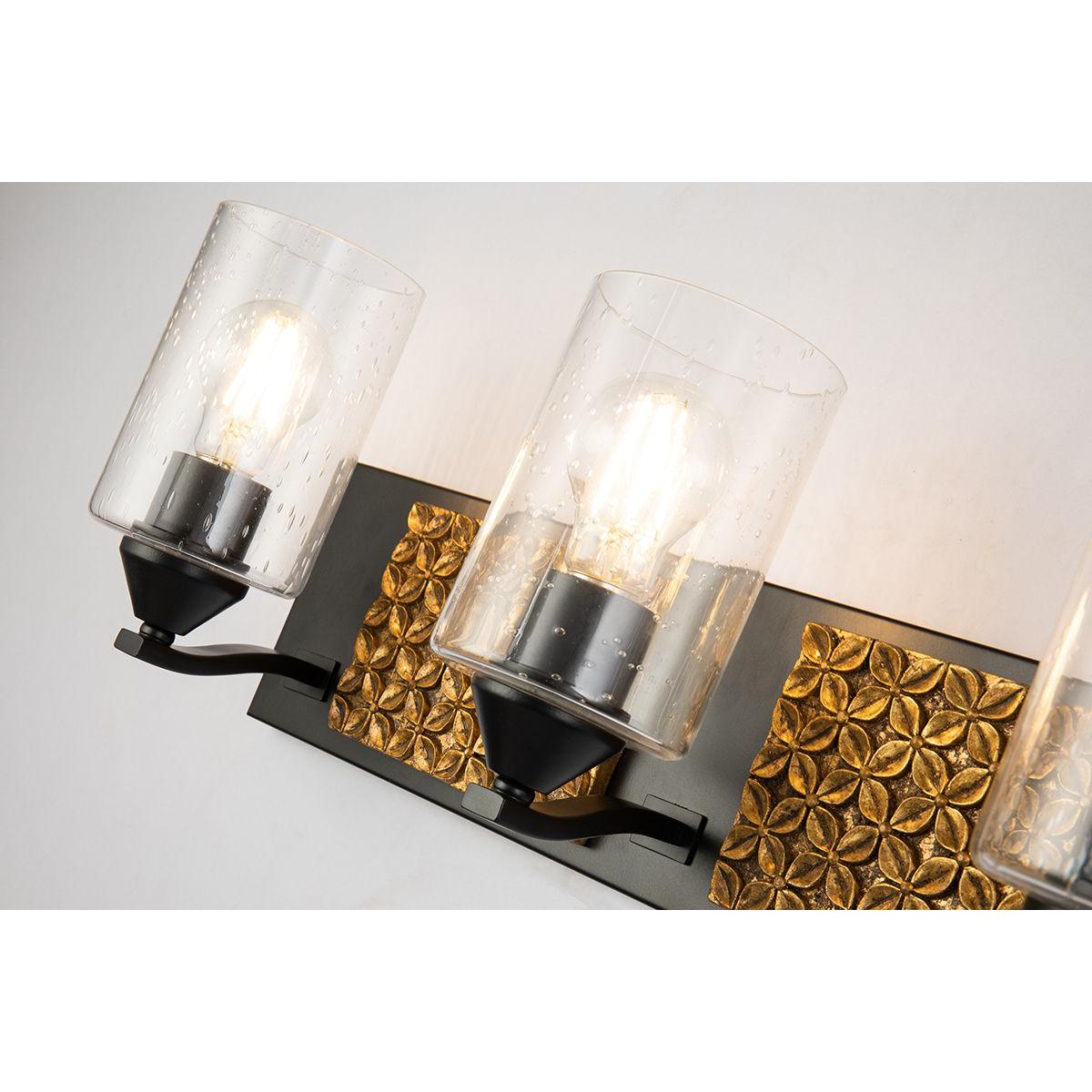 Lucas & McKearn Arcadia 3-Light Matte Black & Antique Gold Wall Light With Seeded Clear Glass Cylinder Shade