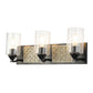 Lucas & McKearn Arcadia 3-Light Matte Black & Antique Silver Wall Light With Seeded Clear Glass Cylinder Shade