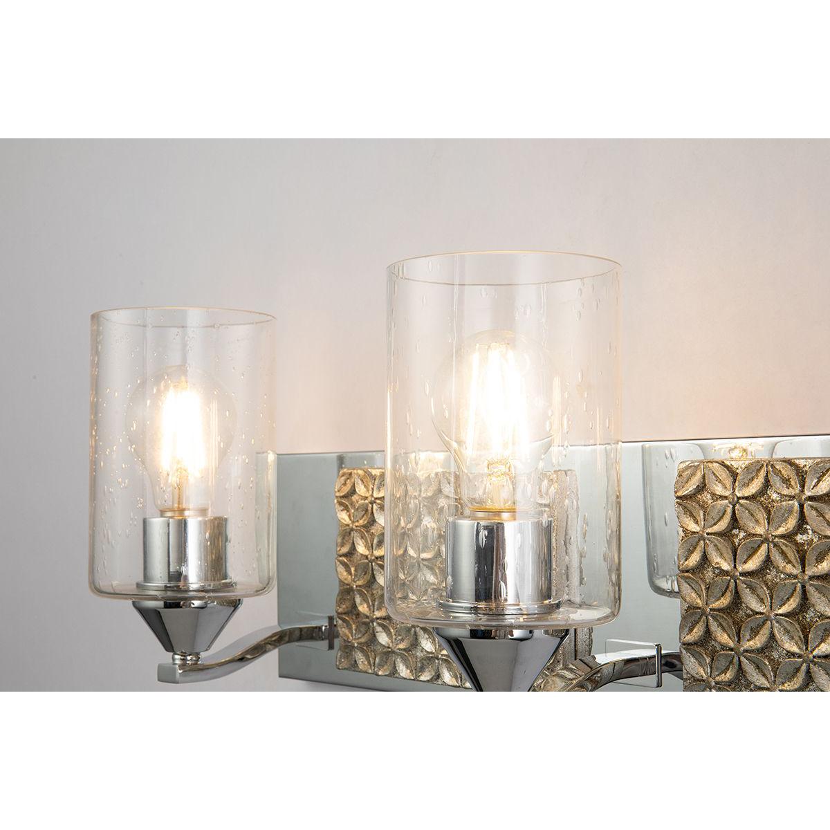 Lucas & McKearn Arcadia 3-Light Polished Chrome & Antique Silver Wall Light With Seeded Clear Glass Cylinder Shade