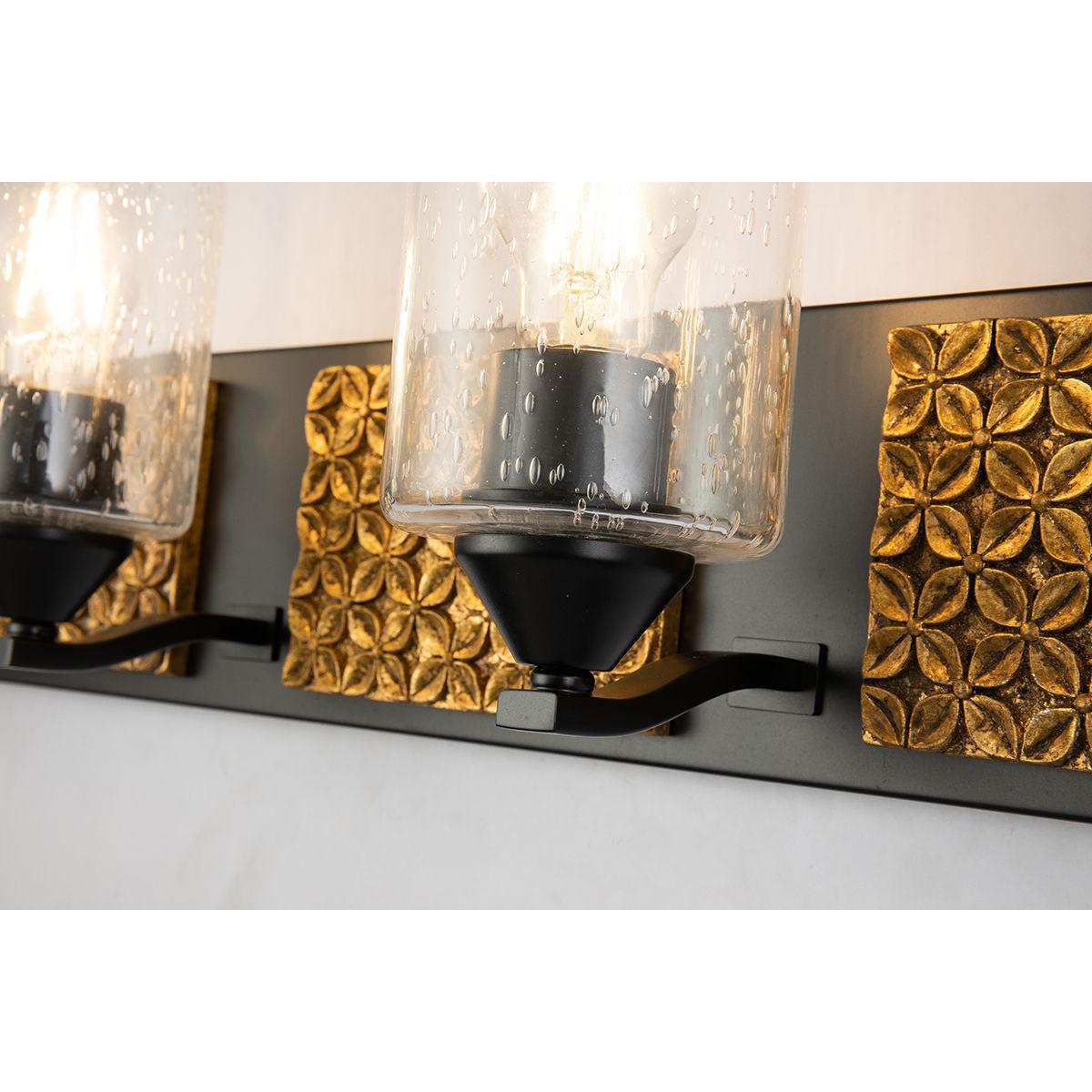 Lucas & McKearn Arcadia 4-Light Matte Black & Antique Gold Wall Light With Seeded Clear Glass Cylinder Shade