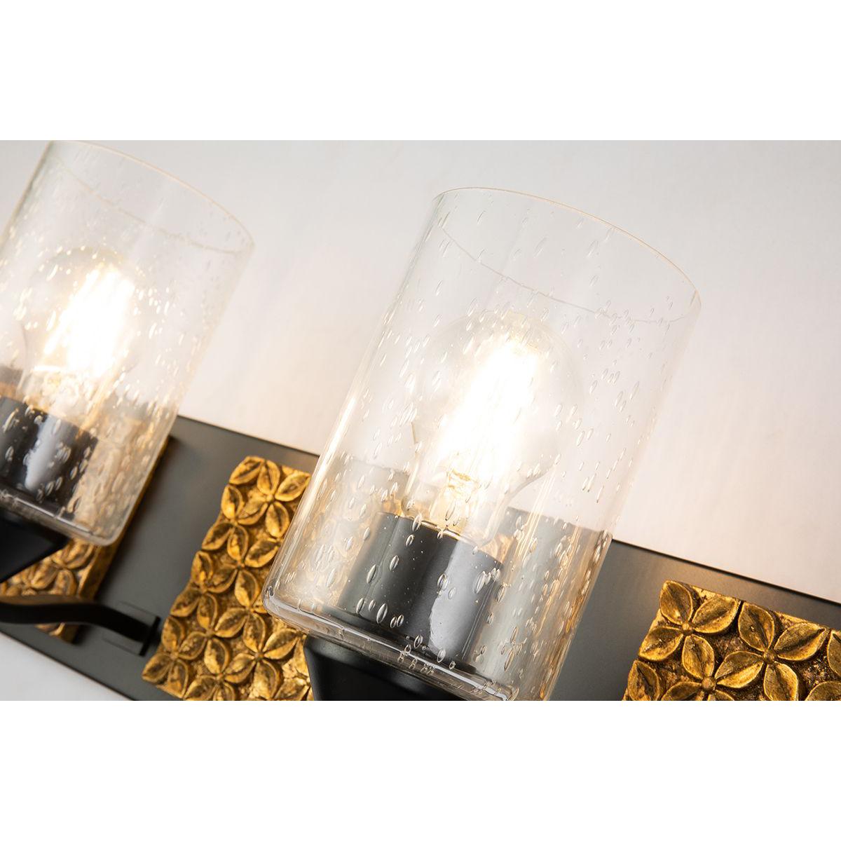Lucas & McKearn Arcadia 4-Light Matte Black & Antique Gold Wall Light With Seeded Clear Glass Cylinder Shade