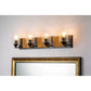 Lucas & McKearn Arcadia 4-Light Matte Black & Antique Gold Wall Light With Seeded Clear Glass Cylinder Shade