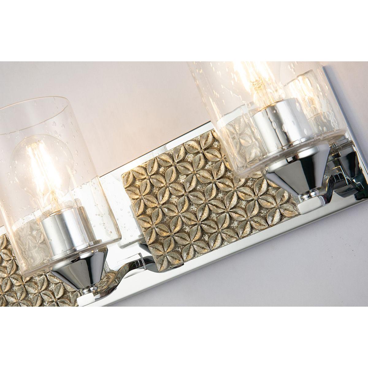 Lucas & McKearn Arcadia 4-Light Polished Chrome & Antique Silver Wall Light With Seeded Clear Glass Cylinder Shade