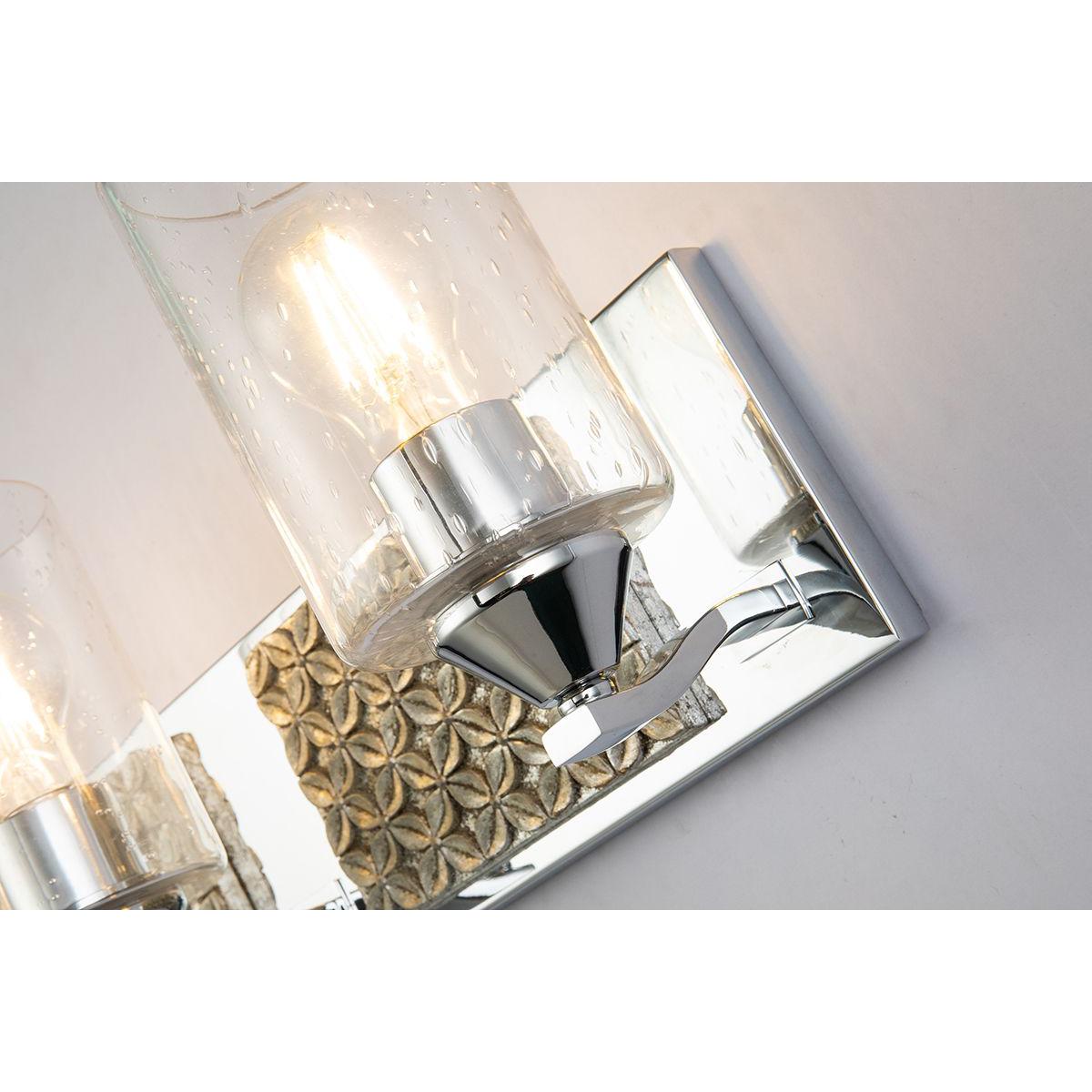 Lucas & McKearn Arcadia 4-Light Polished Chrome & Antique Silver Wall Light With Seeded Clear Glass Cylinder Shade