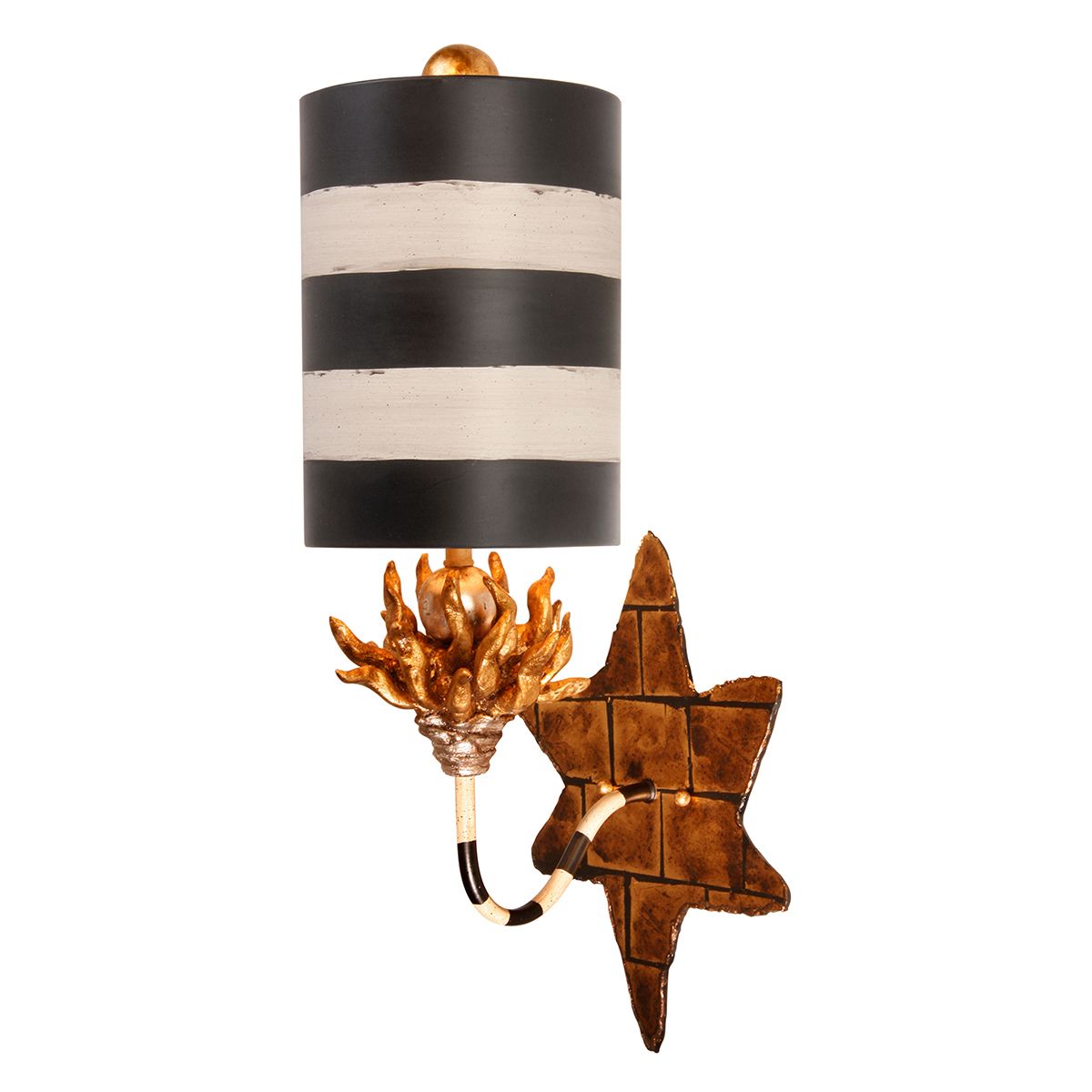 Lucas & McKearn Audubon 1-Light Gold Wall Light With Black & Cream Stripes Cylinder Shade