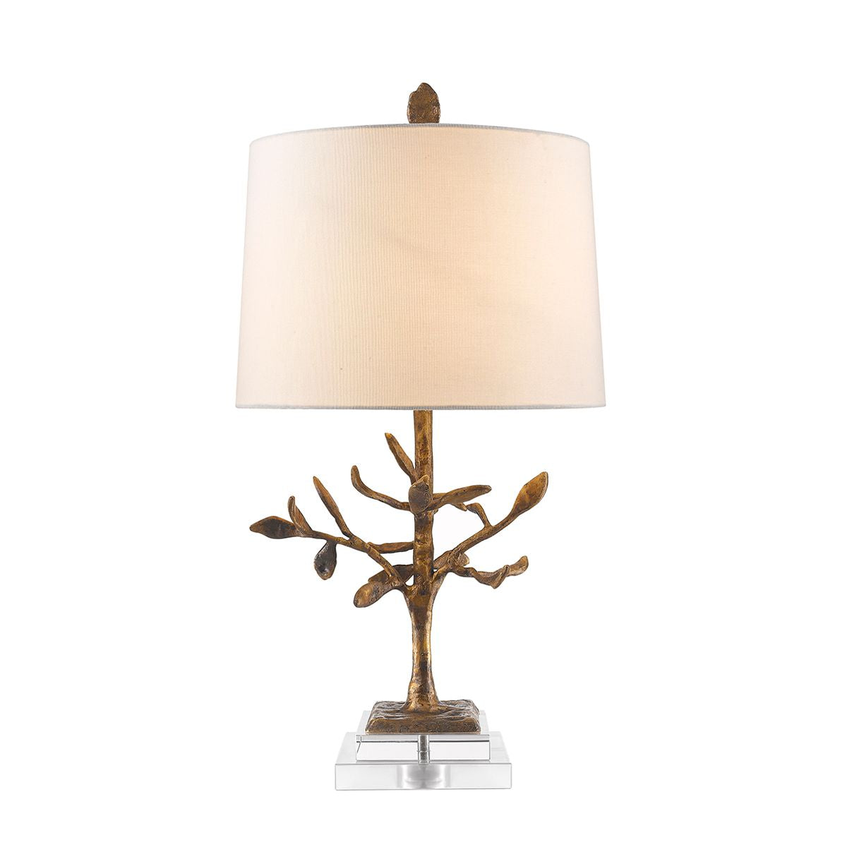Lucas & McKearn Audubon Park 28" Gold Buffet Table Lamp With Cream Fabric Drum Shade and Gold Metal Tree On Crystal Base