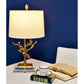Lucas & McKearn Audubon Park 28" Gold Buffet Table Lamp With Cream Fabric Drum Shade and Gold Metal Tree On Crystal Base