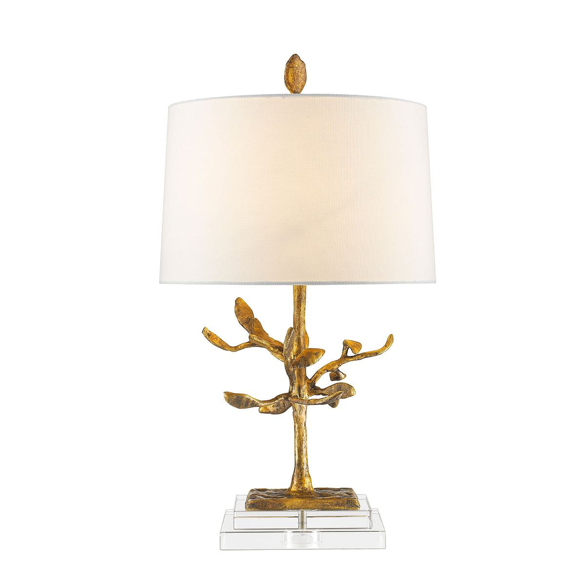 Lucas & McKearn Audubon Park 28" Gold Buffet Table Lamp With Cream Fabric Drum Shade and Gold Metal Tree On Crystal Base