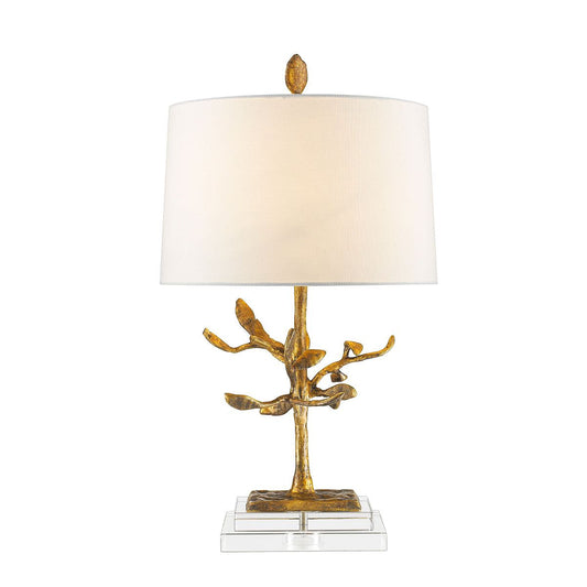 Lucas & McKearn Audubon Park 28" Gold Buffet Table Lamp With Cream Fabric Drum Shade and Gold Metal Tree On Crystal Base