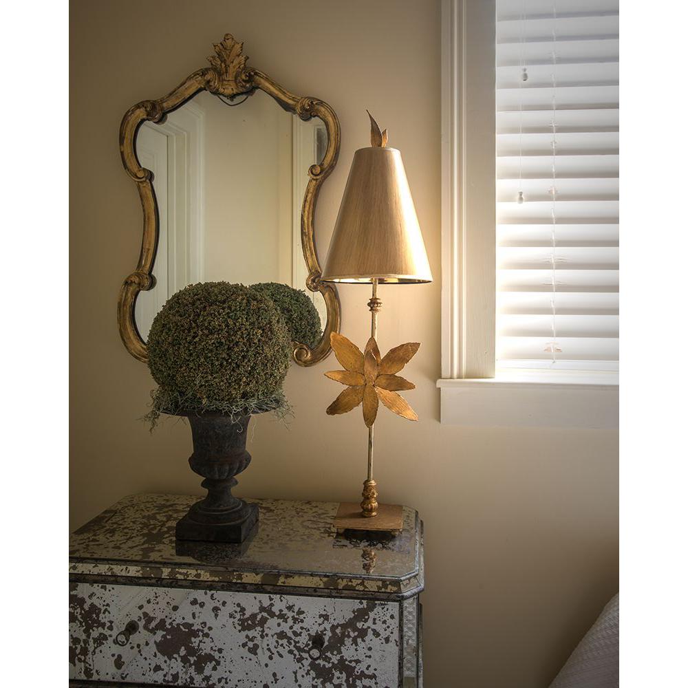 Lucas & McKearn Azalea 34" Gold Buffet Table Lamp With Cone-Shaped Shade and Gold Leaf Accents