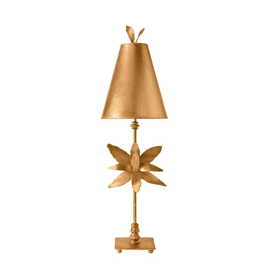 Lucas & McKearn Azalea 34" Gold Buffet Table Lamp With Cone-Shaped Shade and Gold Leaf Accents
