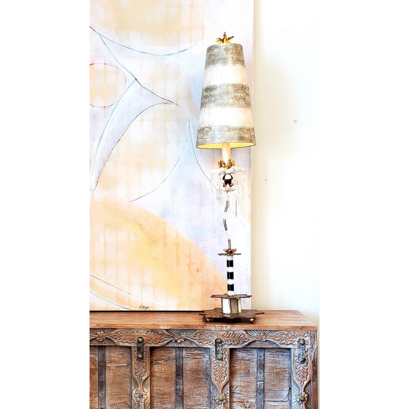 Lucas & McKearn Birdland 45" Cream Buffet Table Lamp With Cone-Shape Shade and Crystal Accents