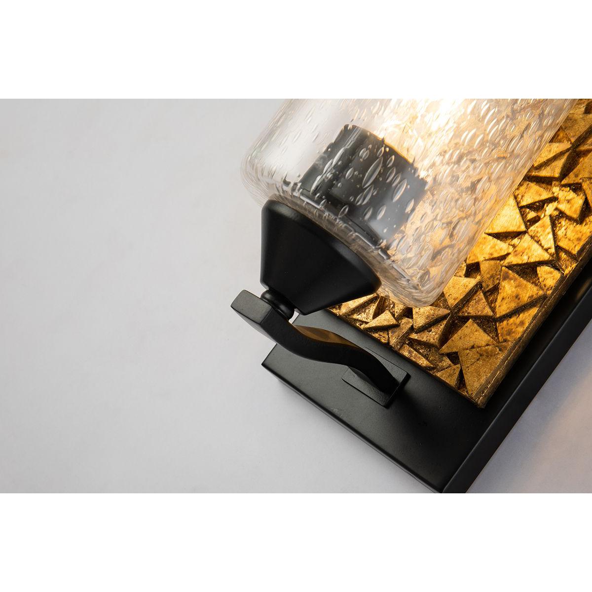 Lucas & McKearn Bocage 1-Light Matte Black & Antique Gold Wall Light With Seeded Clear Glass Cylinder Shade