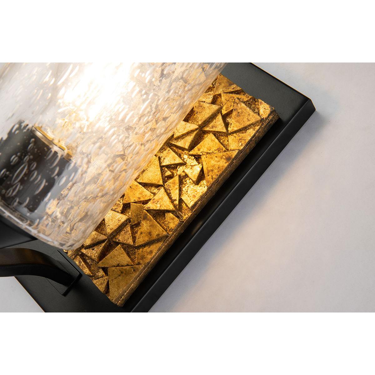 Lucas & McKearn Bocage 1-Light Matte Black & Antique Gold Wall Light With Seeded Clear Glass Cylinder Shade