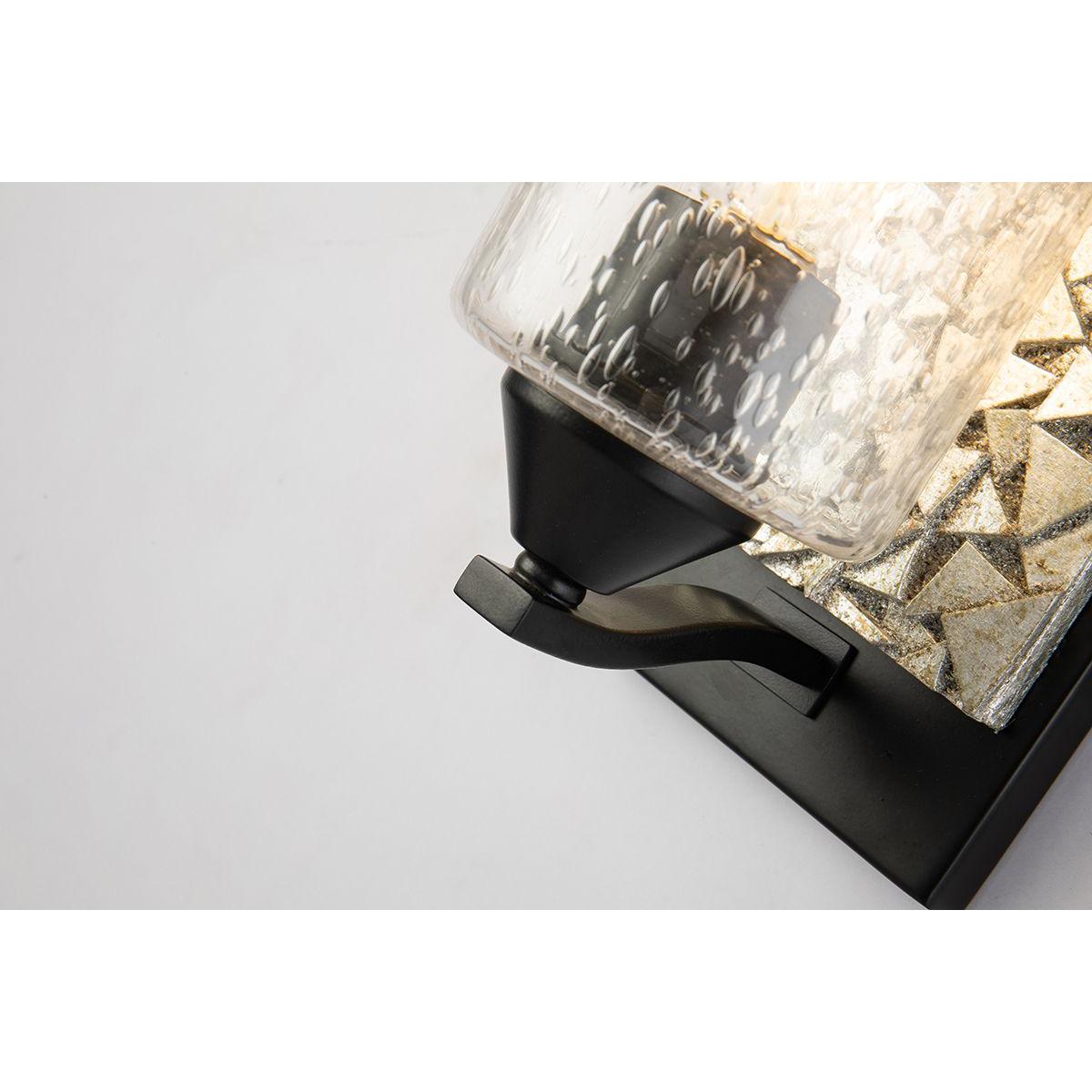 Lucas & McKearn Bocage 1-Light Matte Black & Antique Silver Wall Light With Seeded Clear Glass Cylinder Shade