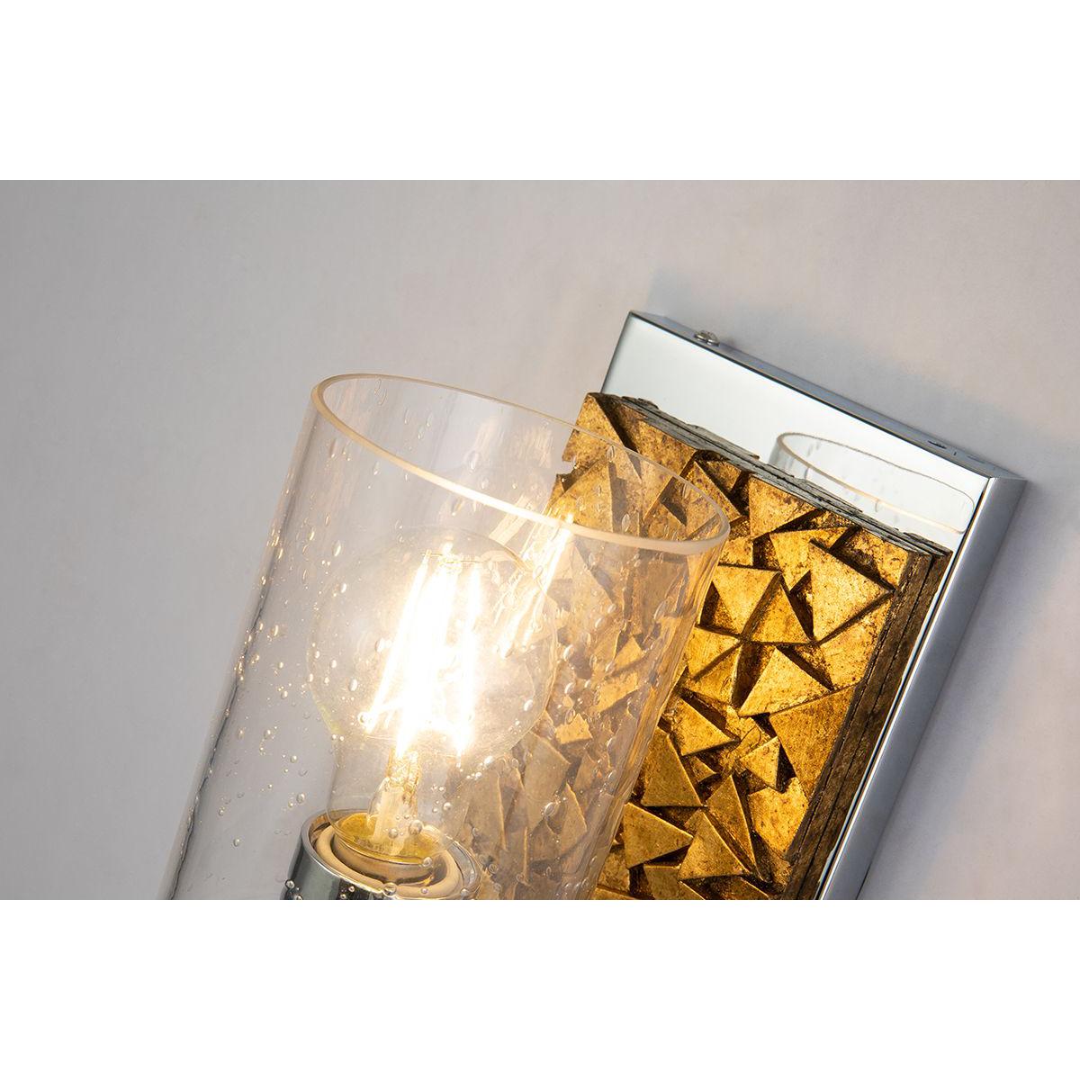 Lucas & McKearn Bocage 1-Light Polished Chrome & Antique Gold Wall Light With Seeded Clear Glass Cylinder Shade