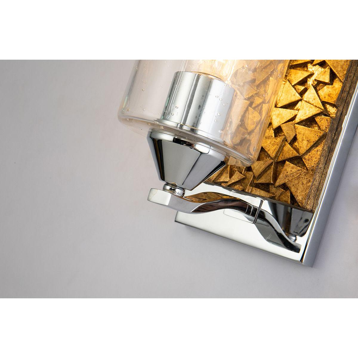 Lucas & McKearn Bocage 1-Light Polished Chrome & Antique Gold Wall Light With Seeded Clear Glass Cylinder Shade