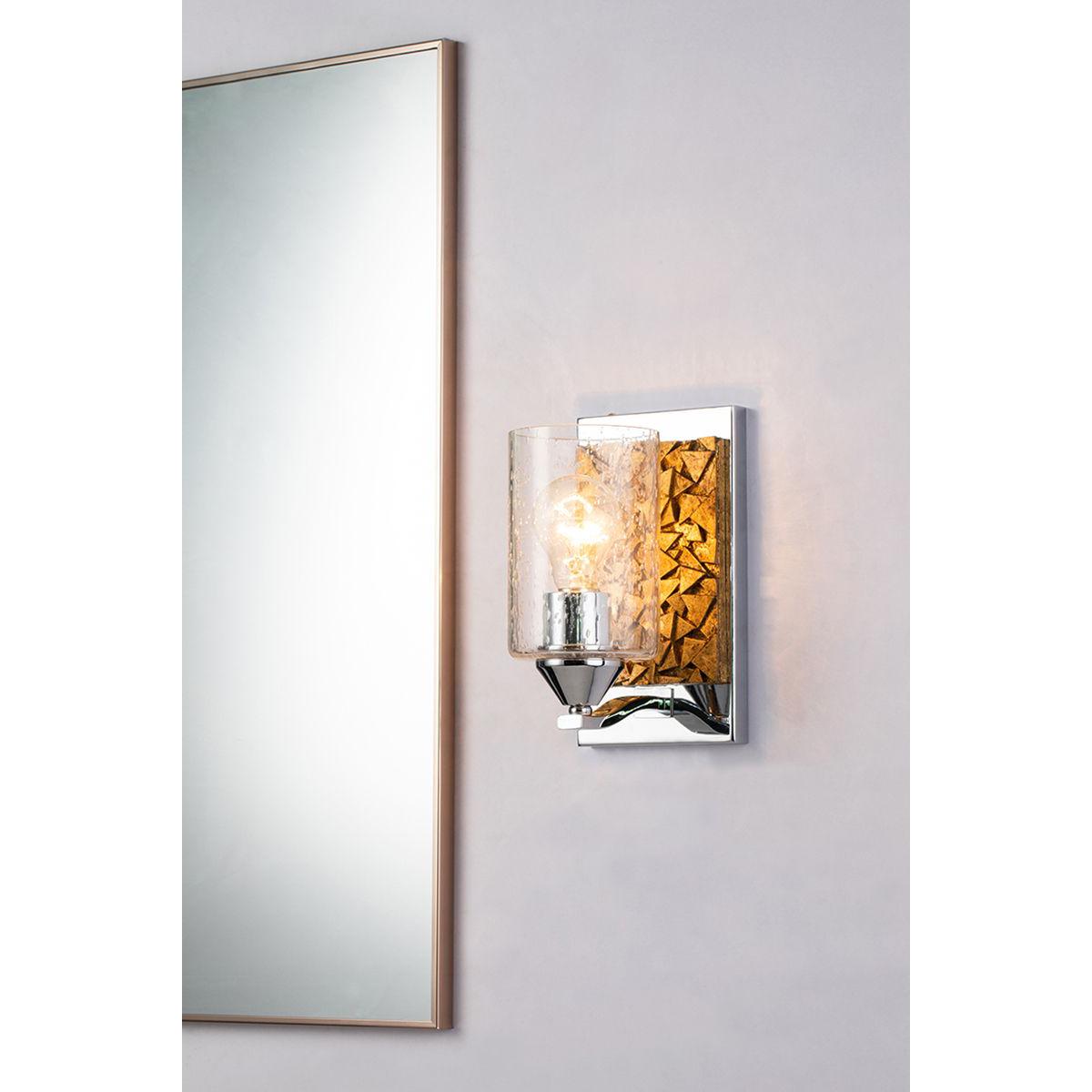 Lucas & McKearn Bocage 1-Light Polished Chrome & Antique Gold Wall Light With Seeded Clear Glass Cylinder Shade