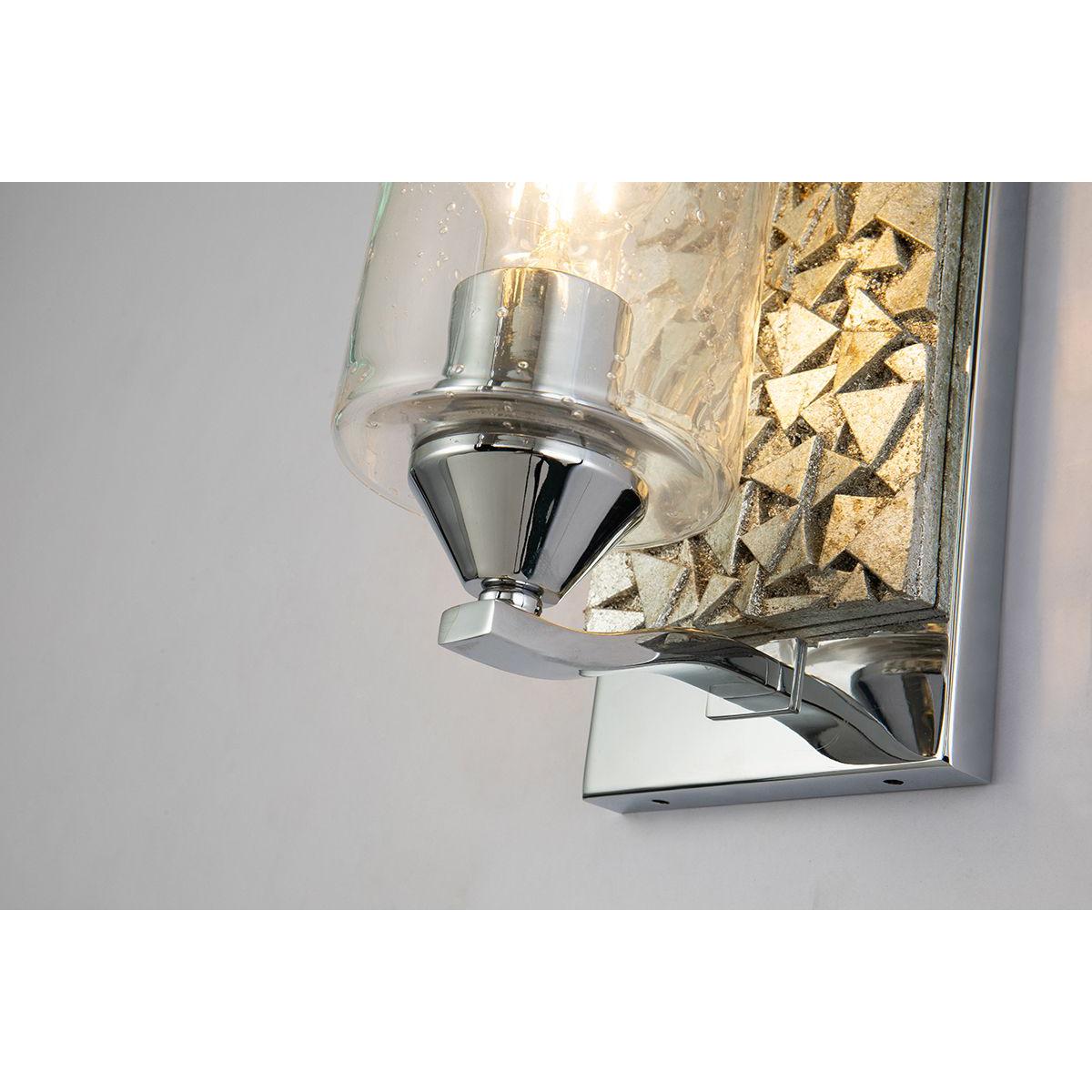Lucas & McKearn Bocage 1-Light Polished Chrome & Antique Silver Wall Light With Seeded Clear Glass Cylinder Shade