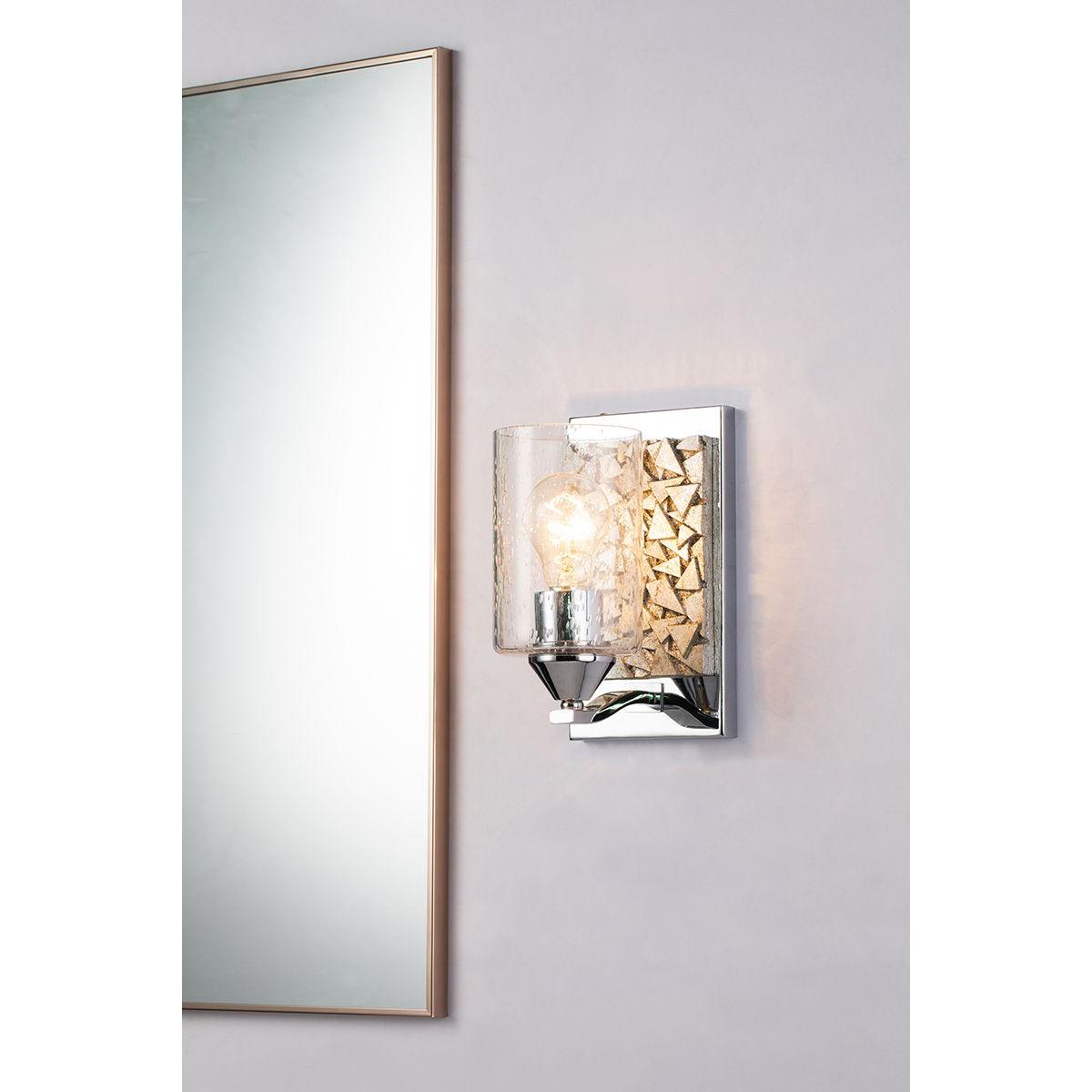 Lucas & McKearn Bocage 1-Light Polished Chrome & Antique Silver Wall Light With Seeded Clear Glass Cylinder Shade