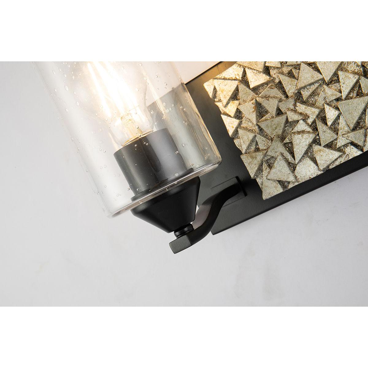 Lucas & McKearn Bocage 2-Light Matte Black & Antique Silver Wall Light With Seeded Clear Glass Cylinder Shade