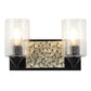 Lucas & McKearn Bocage 2-Light Matte Black & Antique Silver Wall Light With Seeded Clear Glass Cylinder Shade