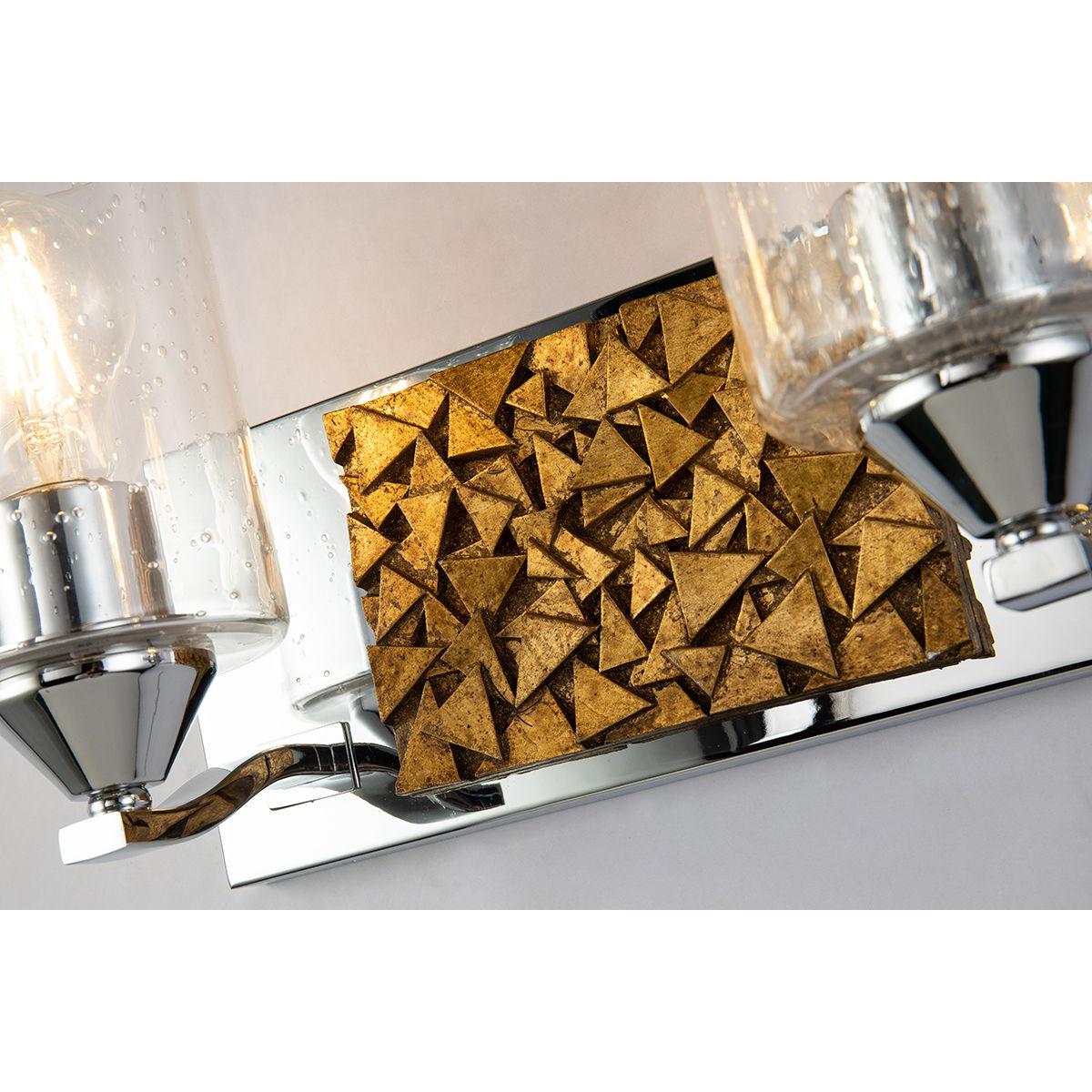 Lucas & McKearn Bocage 2-Light Polished Chrome & Antique Gold Wall Light With Seeded Clear Glass Cylinder Shade