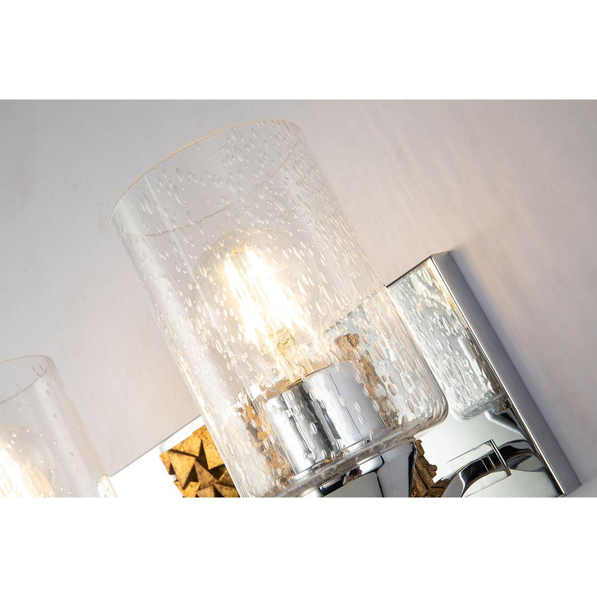 Lucas & McKearn Bocage 2-Light Polished Chrome & Antique Gold Wall Light With Seeded Clear Glass Cylinder Shade