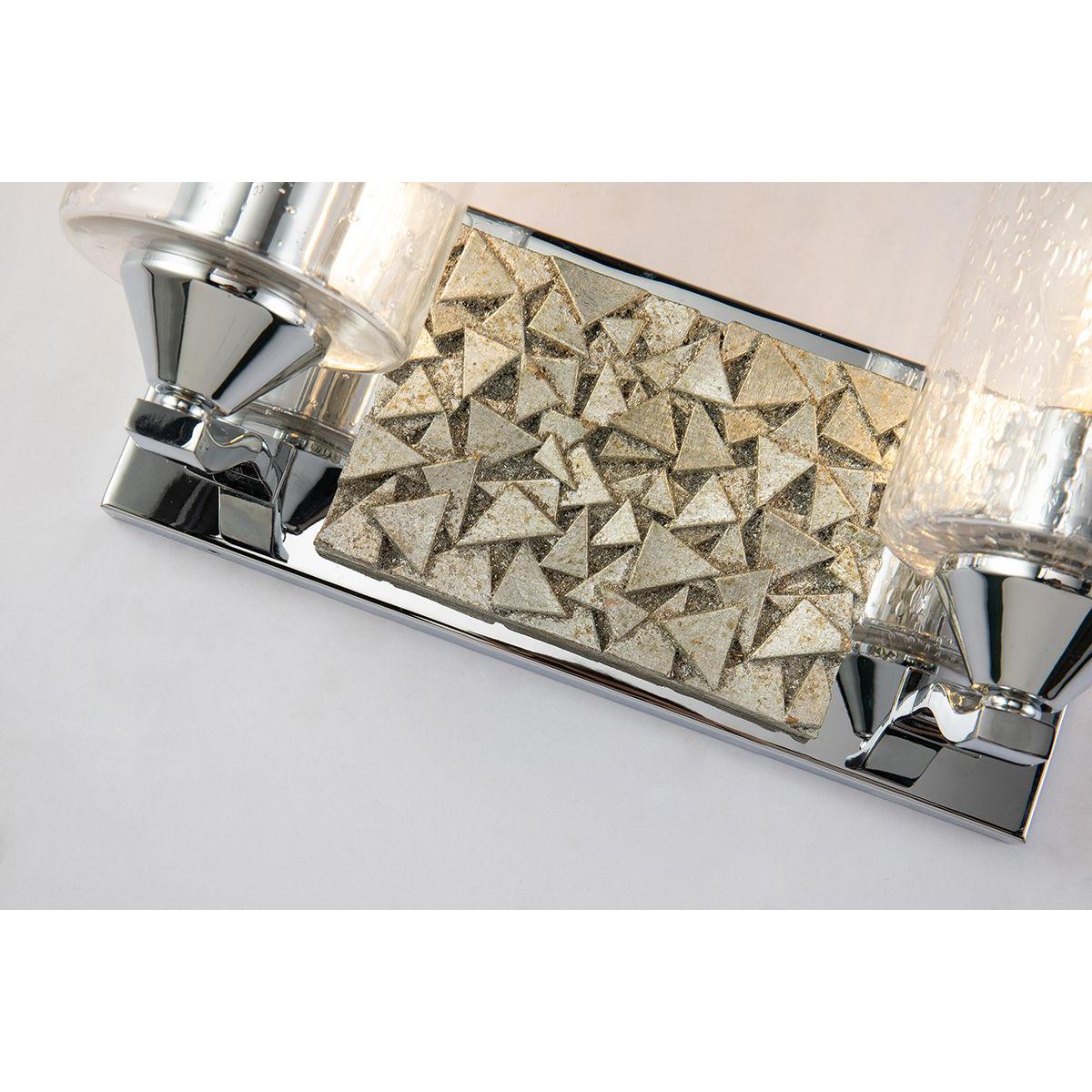 Lucas & McKearn Bocage 2-Light Polished Chrome & Antique Silver Wall Light With Seeded Clear Glass Cylinder Shade