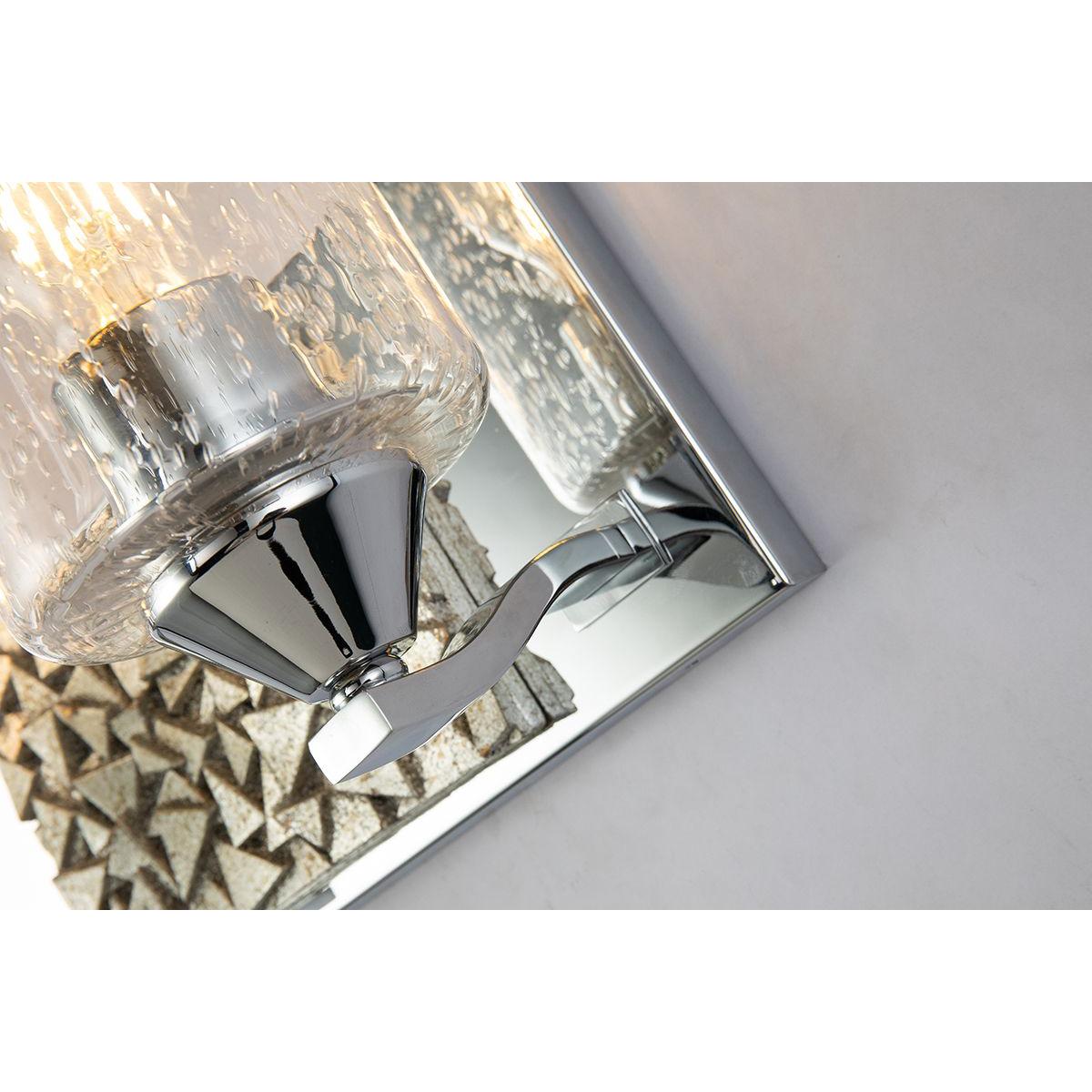 Lucas & McKearn Bocage 2-Light Polished Chrome & Antique Silver Wall Light With Seeded Clear Glass Cylinder Shade