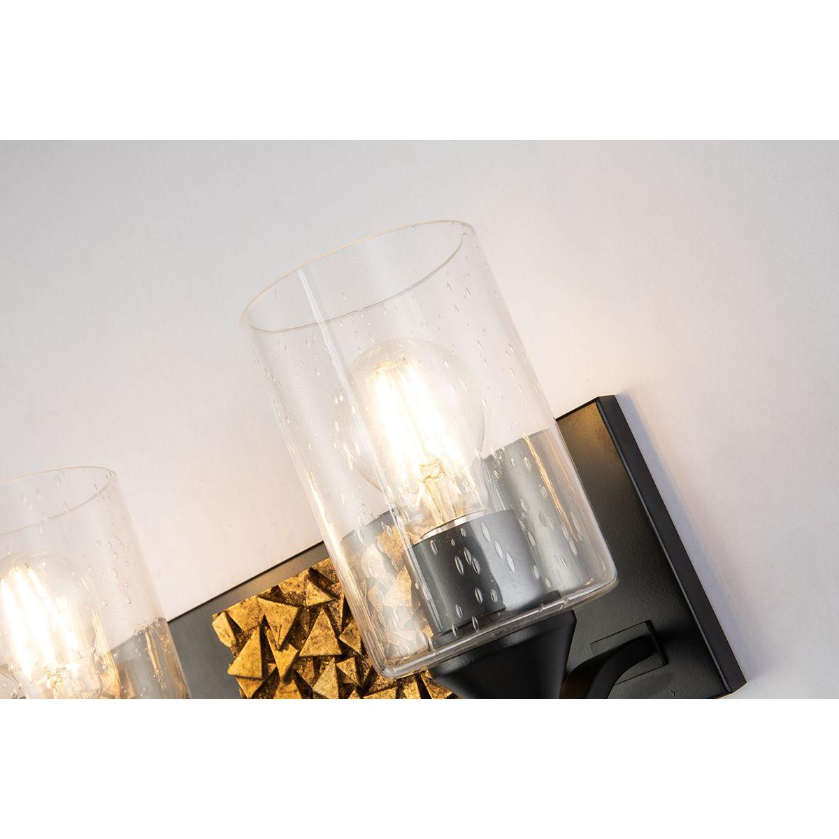 Lucas & McKearn Bocage 3-Light Matte Black & Antique Gold Wall Light With Seeded Clear Glass Cylinder Shade