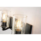 Lucas & McKearn Bocage 3-Light Matte Black & Antique Silver Wall Light With Seeded Clear Glass Cylinder Shade